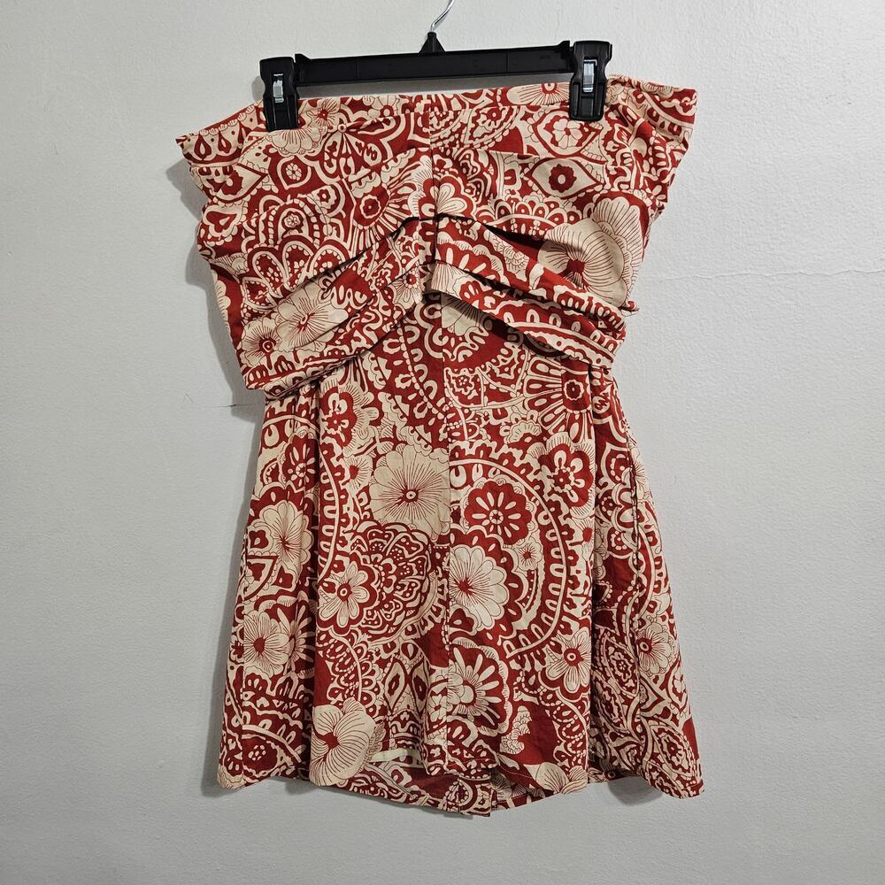 NWT! Anthropologie Blue Tassel Strapless Tie Front Red/Cream Mini Dress. Size M - Picture 4 of 10